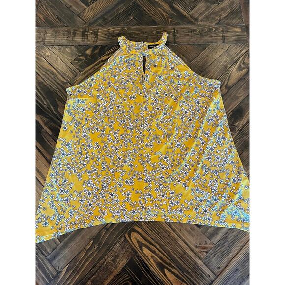 Lane Bryant Fairy Floral Top Women 14/16 Yellow Spring Summer Loose Stretchy - Picture 1 of 8